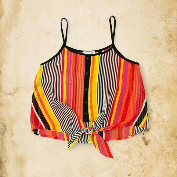 90s vintage agaci agaci agaci front tie striped sheer twee tank top - Picture 1 of 5